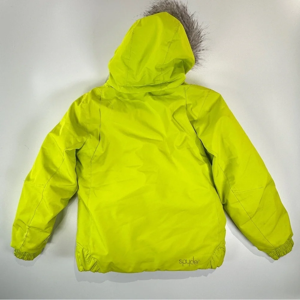Spyder girls Bitsy Lola ski jacket insulated faux fur hood neon green size 5